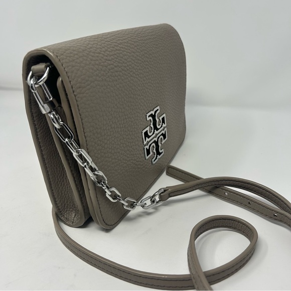 Tory Burch Britten Combo Crossbody Shoulder Bag Taupe Leather Silver‎ Hardware - Picture 3 of 14